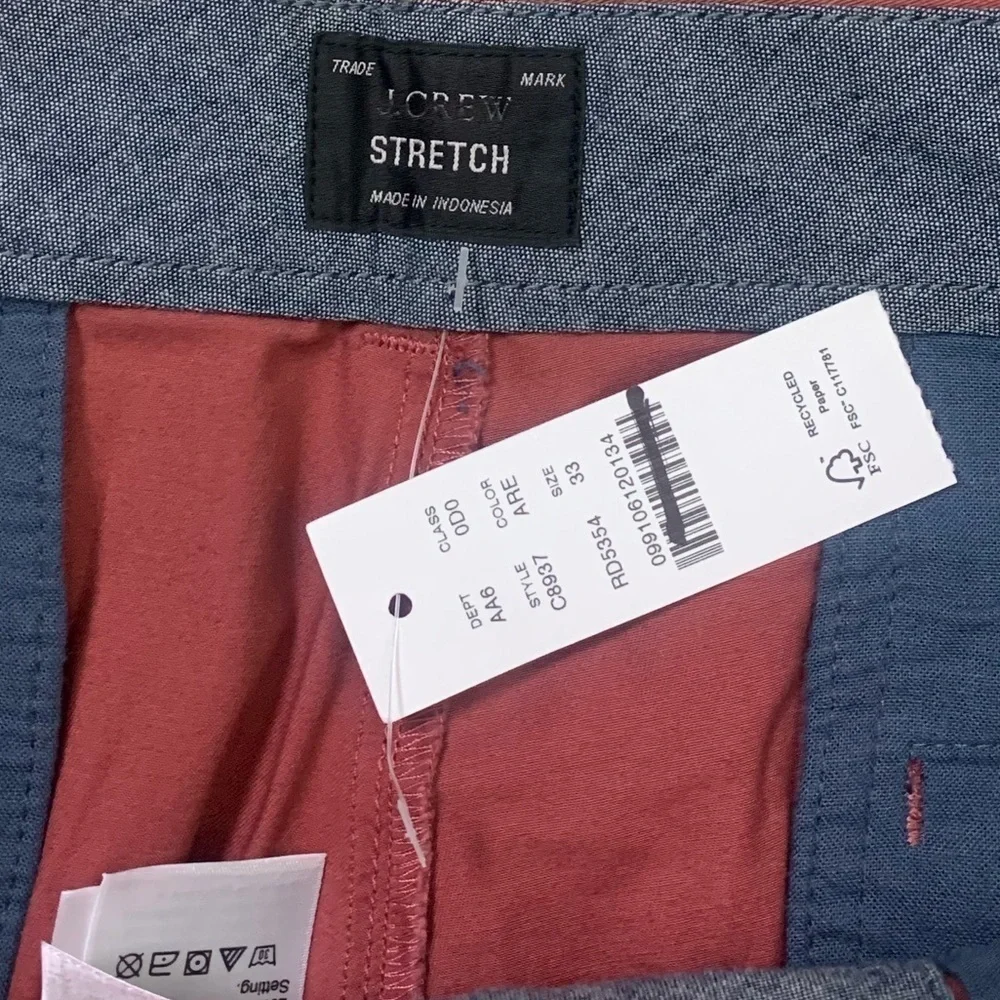 NWT J. Crew Men’s 9” Stretch Chino Shorts In Red